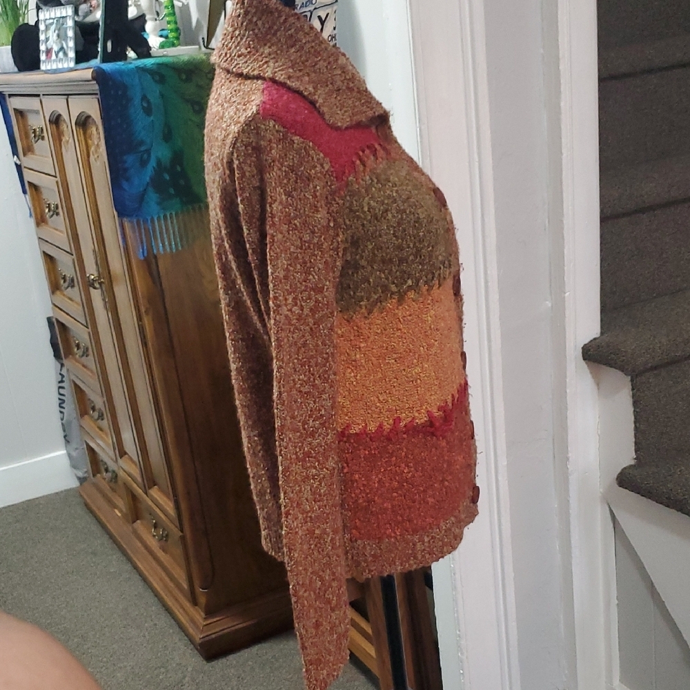 Colorful Patchwork Button-Up Cardigan - image 3